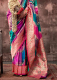 Stunning Blue-Pink Rangkaat Handloom Silk Saree - women's fashion mart