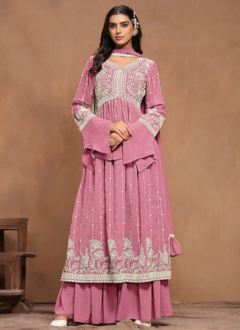 Impressive Light Pink Embroidered Kurta Palazzo Suit - women's fashion mart