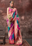 Stunning Blue-Pink Rangkaat Handloom Silk Saree - women's fashion mart