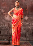 Radiant Orange-Pink Rangkaat Handloom Silk Saree - women's fashion mart