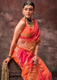 Radiant Orange-Pink Rangkaat Handloom Silk Saree - women's fashion mart