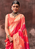 Radiant Orange-Pink Rangkaat Handloom Silk Saree - women's fashion mart