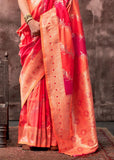 Radiant Orange-Pink Rangkaat Handloom Silk Saree - women's fashion mart