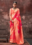Radiant Orange-Pink Rangkaat Handloom Silk Saree - women's fashion mart