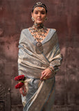 Gorgeous Grey-Cream Rangkaat Handloom Silk Saree - women's fashion mart