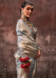 Gorgeous Grey-Cream Rangkaat Handloom Silk Saree - women's fashion mart