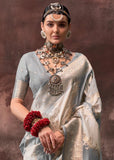 Gorgeous Grey-Cream Rangkaat Handloom Silk Saree - women's fashion mart