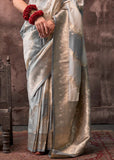 Gorgeous Grey-Cream Rangkaat Handloom Silk Saree - women's fashion mart