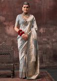 Gorgeous Grey-Cream Rangkaat Handloom Silk Saree - women's fashion mart