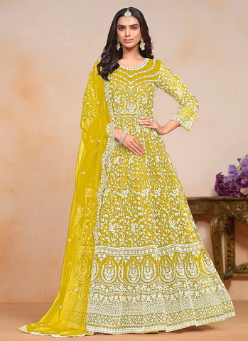 Radiant Bright Yellow Designer Embroidered Anarkali Gown - women's fashion mart