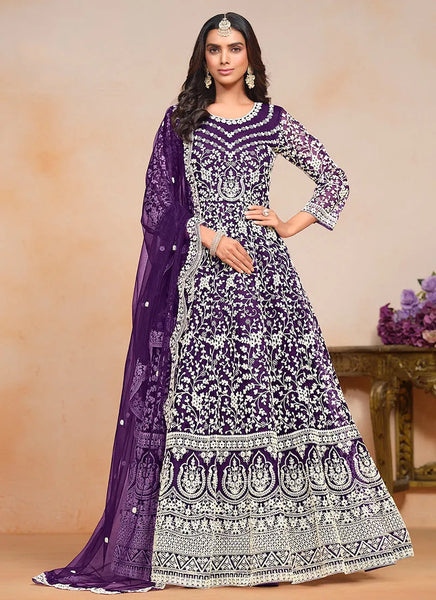 Phenomenal Purple Designer Embroidered Anarkali Gown - women's fashion mart
