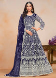 Fiery Dark Blue Designer Embroidered Anarkali Gown - women's fashion mart