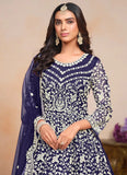 Fiery Dark Blue Designer Embroidered Anarkali Gown - women's fashion mart