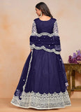Fiery Dark Blue Designer Embroidered Anarkali Gown - women's fashion mart