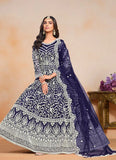 Fiery Dark Blue Designer Embroidered Anarkali Gown - women's fashion mart