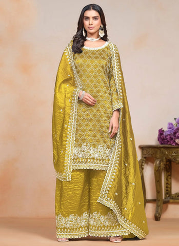 Mesmerizing Mustard Crush Embroidered Work Palazzo Suit - women's fashion mart
