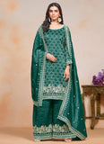 Dazzling Dark Green Crush Embroidered Work Palazzo Suit - women's fashion mart