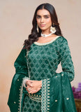 Dazzling Dark Green Crush Embroidered Work Palazzo Suit - women's fashion mart