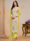 Luminous Yellow Embroidered Work Organza Salwar Kameez - women's fashion mart