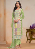 Elegant Mint Green Embroidered Organza Salwar Kameez - women's fashion mart