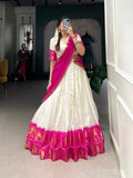 Pink Color Chex With Zari Weaving Work Poly Cotton Lehenga Choli -south choli Unstitched / Semi-Stitched / Semi-Stitched women's fashion mart