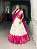 Pink Color Chex With Zari Weaving Work Poly Cotton Lehenga Choli -south choli Unstitched / Semi-Stitched / Semi-Stitched women's fashion mart