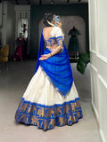 Royal Blue Chex Poly Cotton Pattu Lehenga Choli with Elegant Zari Weaving  women's fashion mart
