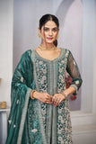 Turquoise Sequins Embroidered With Real Mirror Work Sharara Set Of 3 - women's fashion mart