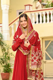 Red Embroidered Wedding Gown With Dupatta