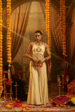 Cream Georgette Designer Festive Set With Thread, Mirror And Shell Handwork