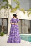 Floral Printed Georgette Women Tiered Gown