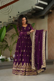 Luxury Faux Blooming Zari And Sequin Embroidered Designer Gown With Dupatta