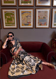Beige And Black Patola Printed Satin Crepe Silk Saree