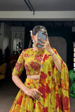 Floral Marble Print Lehenga Choli Set For Women