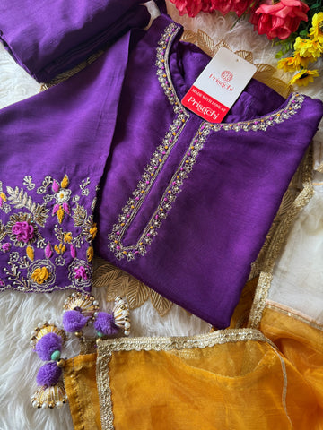 Purple embroidered kurta Pant  with Multicolored dupatta  women's fashion mart