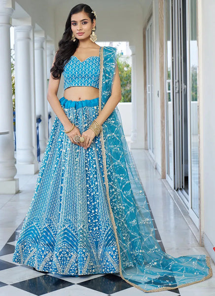 Breathtaking Sky Blue Embroidered Wedding Lehenga Choli - women's fashion mart