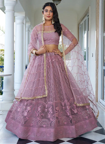 Enchanting Dusty Pink Embroidered Wedding Lehenga Choli - women's fashion mart