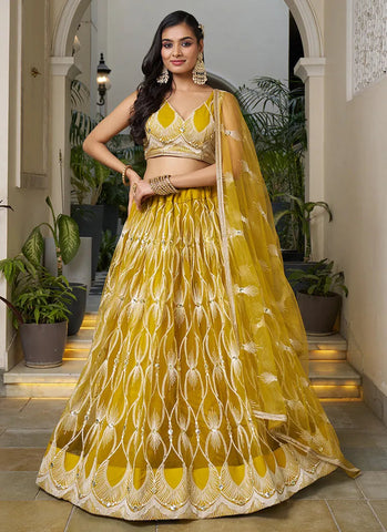 Designer Mustard Yellow Embroidery Wedding Lehenga Choli - women's fashion mart