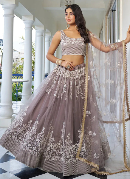 Bridesmaid Dusty Brown Embroidery Wedding Lehenga Choli - women's fashion mart