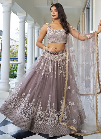 Bridesmaid Dusty Brown Embroidery Wedding Lehenga Choli - women's fashion mart