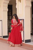 Embroidered Zari Sequins Work Festival Special Gown With Dupatta