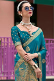 Mosque Blue   Banarasi Handloom Saree - women's fashion mart