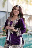 Royal Ice Velvet Zari And Mirror Embroidered Luxury Co Ord Set With Batwa