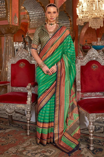 Fabulous Forest Green Kanjivaram and Patola Printed Silk Saree - women's fashion mart