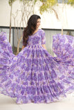 Floral Printed Georgette Women Tiered Gown
