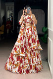 Floral Marble Print Lehenga Choli Set For Women