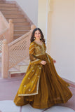 Designer Sequins Multi Embroidered Work Women Gown With Dupatta