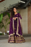 Luxury Faux Blooming Zari And Sequin Embroidered Designer Gown With Dupatta