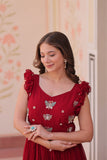 Stunning Sequins Multi Tread Beads Embroidered Work Women Gown
