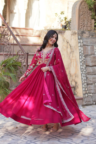 Floral Embroidery Sequins Work Beautiful Anarkali Suit Set